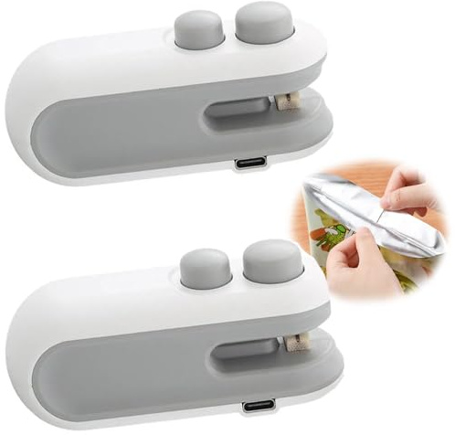 JinRui-T Mini Bag Sealer,Handheld Heat Sealer,Rechargeable Easy Seal Bag Sealer for Snacks,2 in 1 Heat Sealer and Cutter,2 PCS Bag Resealer Preservation Food Storage (White-White)