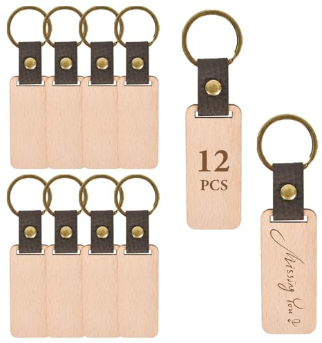 Porte Cle Bois À Graver,12 Pièces Porte Cle Etiquette Bois,Porte Clés Boi Personnalisable,Étiquettes De Clés En Boi Vierges,Pour Bricolage Artisanat En Cadeau(Rectangulaires)