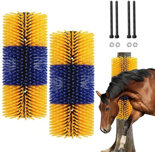 2 Stück Universal Kratzbürste Pferd mit 4 Schrauben Halbrunde Pferdebürste 45cm Kuhbürste Massagebürste Viehbürste für Schaf Pferd Kuh Schweine, Langlebig und Elastisch