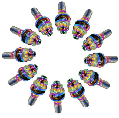 RISON-Titanium 12 Set Titan Auspuffkrümmer Stehbolzen Kit M8x1.25x45mm, GR5 Titan Ansaugung Auspuff Bolzen und Muttern Kit, Krümmerstehbolzen Abgaskrümmer Kit passend für Ford, Honda