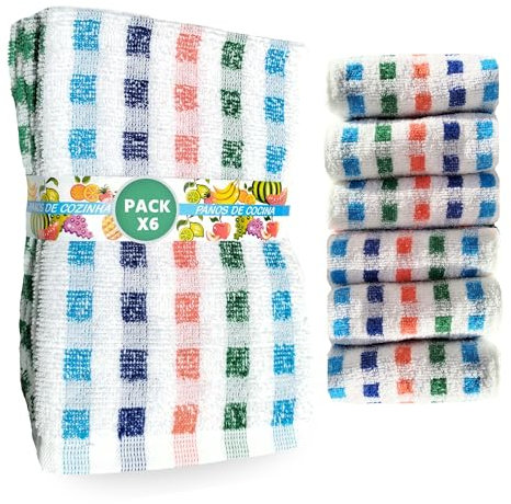 Paños De Cocina. Trapos De Cocina y hogar Absorbentes. Algodón 100% Hechos En Portugal. 6 Paños De Cocina Rizo Multicolor De 48x49 Cm, Pack 6 Unidades. (6, Multicolor)