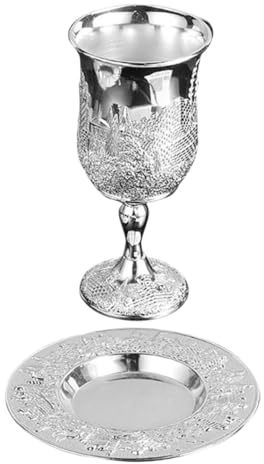 TOYZFRIENDY Juego De Copas De Vino Para Shabat y Judías Copa De Kidush Plateada Decoración Elegante Obsequio Judaico Para Pésaj De Metal