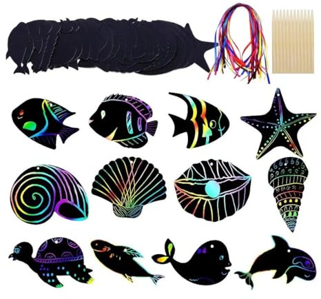 Kratzbilder Kinder, 48 Stück Kratzbilder Kinder Bastelset Kratzpapier, Kreativ DIY Scratch Art für Junge Mädchen, Kindergeburtstag Party Mitgebsel, Magic Scratch Book, zum Zeichnen