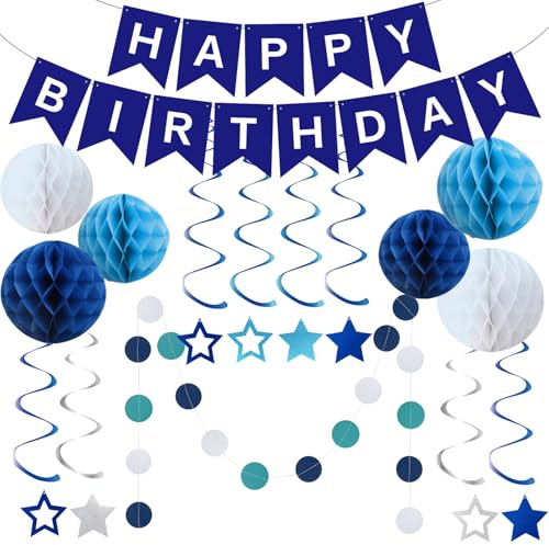 DKDDSSS Happy Birthday Girlande und Party Deko - Marineblau Banner mit Wimpelkette für Geburtstag