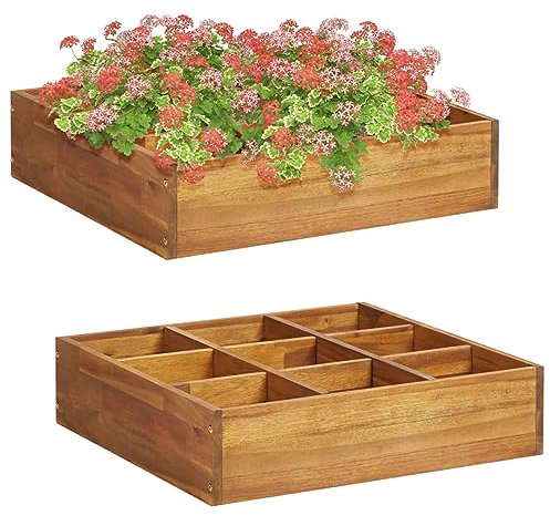 ShGaxin Kryddkrukor, blomkrukor för blommor och växter, blomkruka, utomhuskruka, blomkruka, hemträdgård, massivt akaciaträ 60 x 60 x 15 cm