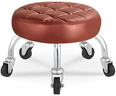 Tragbarer Drehhocker mit Rollen und Fußstütze für Kinder und Erwachsene, runder gepolsterter Sitz, Pediküre-Bank mit Seilzug, höhenverstellbar, 22 cm, bequeme und mobile Sitzlösung