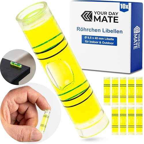 Set di fiale per livella a tubo, 10 pezzi, con 40 x Ø 9,5 mm esterno, livella senza etichetta, tubo per livella ad acqua, livella a 1 via, livella circolare per caravan, telecamera, fai da te