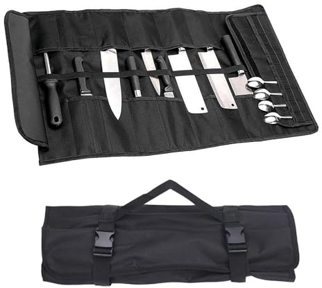EHRBGK Messertasche Kochmesser, 27 Fächern Rolltasche Messertasche Multifunktionale Taschen mit Griff Messer Kochmesser-Koffer für Messer Löffel Küchenmesser Camping Wandern