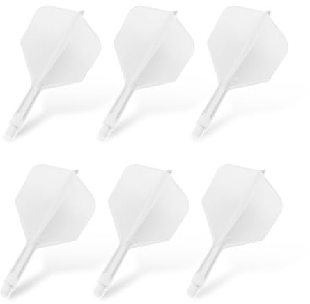 SIRLOMU 6 Stück Fusion Flights Stabil Darts Zubehör Dart Flyer mit Integrierten Dart Schäften und Festen Flights Kunststoff Shaft Flight System（weiß）