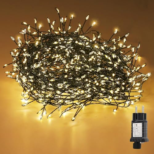 SALCAR LED Cluster Lichterkette Draht Weihnachtsbaum, 5m 200er LED Christbaumbeleuchtung mit 8 Modi, Timer und Memory, Wasserdicht Büschellichterkette für Außen Innen Garten Hochzeit, Warmweiß