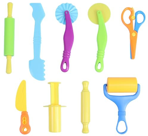 SSKHE Set d'outils en pâte à Modeler 9 pièces, adapté aux Jouets pour Enfants, Comprend des tampons, Un Rouleau, des Outils de Sculpture et Plus Encore, en Plastique, Parfait pour la Maison