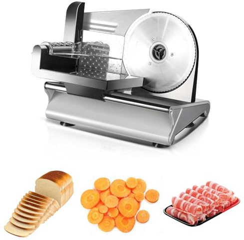Ccarzzi Electric Meat Slicer 500W Stainless Steel Bread Slicer Machine for Home Use, 0-15mm Thickness Adjustment, for Meat, Cheese, Bread, Fruit and Vegetable