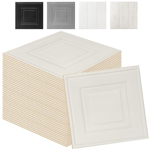 Swehooirt 60PCS Wall Wood Panels Peel and Stick Wall Panels White Self Adhesive Panelling for Living Room Bedroom Ceiling Tiles Hallway Bathroom Wallpaper Waterproof
