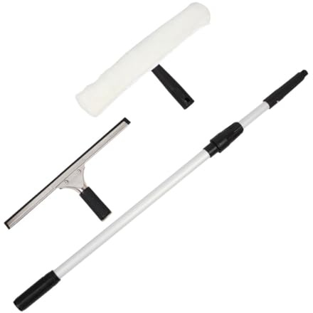 LRXIYODE Raclette à Vitre Télescopique 1,2 M Kit 3 Pièces Outil de Nettoyage de Vitres Essuie-vitres Longue Portée pour Fenêtres et Pare-Brise Usage Domestique et Automobile