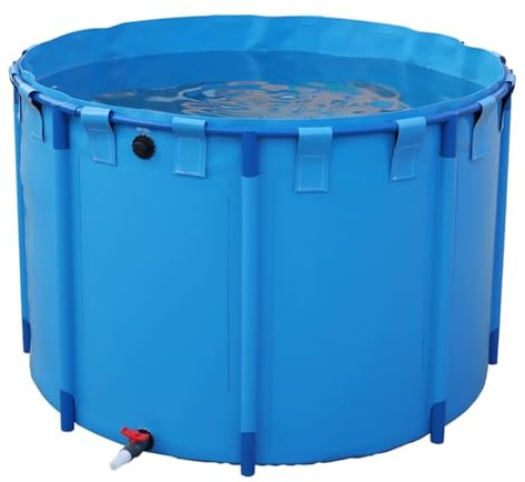 Extra Large Round Canvas Fish Pond Pool - Above Ground Swimming Pool with Flexible PVC Liner, Ideal Aquarium Holding Tank for Koi/Goldfish, Blue, 1.2x1m