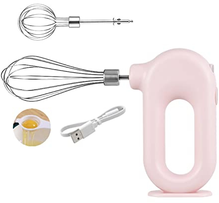ANGGREK Mélangeur sans Fil Batteur à Main électrique Mini Mélangeur Manuel USB avec 4 Vitesses Réglables 1500mAh Batterie Strong CC Moteur pour Fouetter la Cuisson du Mélange (PINK)