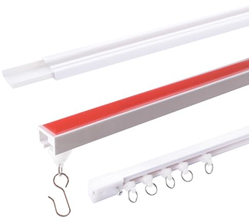 INCREWAY 1 Set selbstklebendes Vorhangschienensystem ohne Bohren, 80 cm, weiß, Deckenvorhangschiene, flexible Decken- und Wandmontage, Raumteiler für Badezimmer (inkl. Vorhangaufhänger)