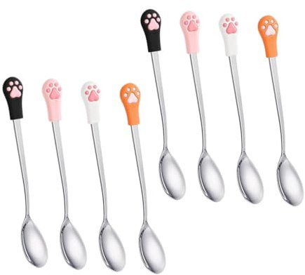 Hohopeti 8 Pièces Cuillères pour Nourriture de Chat avec Poignée Longue Cuillères Animaux Acier Inoxydable et Silicone pour Alimentation Humide Ustensiles Pratiques pour Chats et Chiens