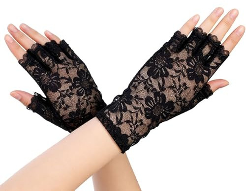 Vmoomax Kurze Handschuhe Spitze 1 Paare Fingerlose Handschuhe Damen Spitze Netzhandschuhe,Elegante Lace Gloves Halbfinger Brauthandschuhe Für Hochzeiten, Bälle, Tees, Maskeraden, Kostümpartys