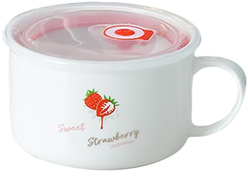 DAGLLGEW Bol à Ramen avec Couvercle 800 ML en céramique avec poignée, idéal pour Les soupes, Nouilles, raviolis et salades. Motifs aléatoires.