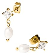 Purelei Eleganta pärlörhängen – fyrkantig zirkonia-kontakt med skimrande pärla | rostfritt stål & 14 K/18K förgyllning | lyxig look för vardagen och speciella tillfällen, Vanlig, Rostfritt stål