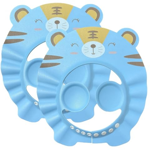 RVYEIOP Baby Duschhaube Schutzschild, Weiche Material, Verstellbarer Klettverschluss, Schützt Augen, Ohren, Nase vor Wasser, Shampoo, Perfekt für stressfreies Haarewaschen (Tiger).