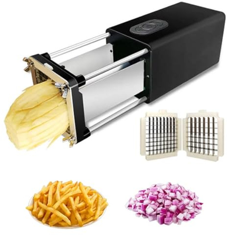 Coupe-frites Électrique avec Lames en Acier Inoxydable de 1/2 Et 3/8, Trancheuse Automatique de Pommes de Terre pour Restaurants Et Cuisine À Domicile, pour Carottes Et Concombres black