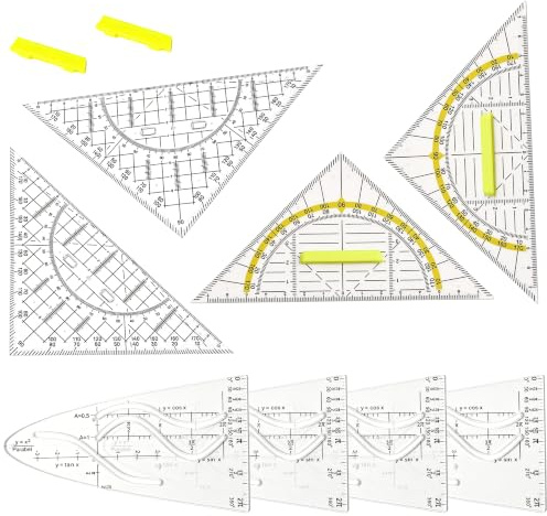 8 stycken triangulära med handtag set parabelmall matematik skolkontor