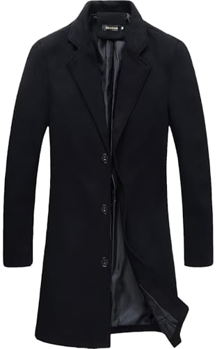 Benibos Mens Trench Coat Slim Fit Notched Collar Overcoat (L, F20 Black)