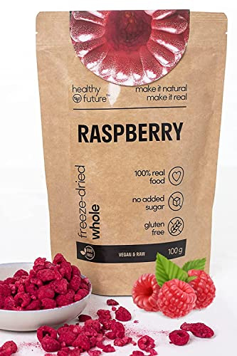 Healthy Future Freeze Dried Raspberry | Lyophilised Whole Fruit, Not Irradiated | 100% Natural, Vegan, Kosher | Free from Gluten, Sulphur, Preservatives, No Added Sugar, GMO | 1 Pack of 100 g