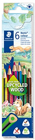 STAEDTLER Buntstifte Noris colour, ergonomisches Dreikantformat, rutschfeste Soft-Oberfläche, hohe Bruchfestigkeit, Made form Upcycled Wood, 6 Farbstifte im Kartonetui, 187 C6, 6 Stück (1er Pack)
