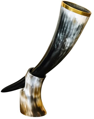 Vintage drink Viking Drinking Horn with Stand Handcrafted Mead & Beer Mug antique Tankard Ceremonial Drinkware for Ale Wine Medieval Décor