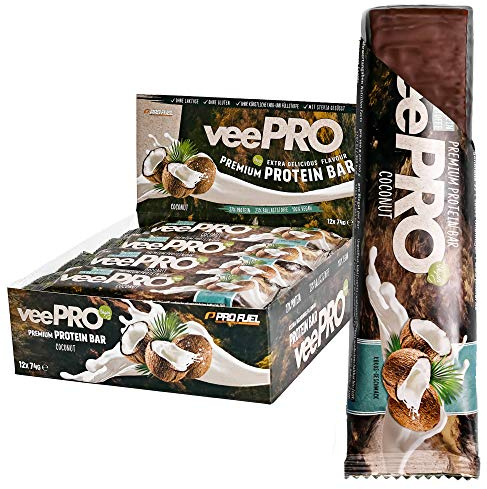Vegane Proteinriegel KOKOSNUSS - 12x74g - unglaublich lecker - veePRO Proteinriegel 20g Eiweiß, 27% Ballaststoffe - High Protein, High Fiber, Low Carb Eiweißriegel - 100% vegan & glutenfrei