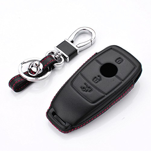 M.JVisun Véritable Cuir Coques de Clés Porte-clés pour Mercedes-Benz 2019-2022 Classe A C G 2017-2022 E 2018-2021 S Intelligent Clé de Voiture - Cuir - Noir