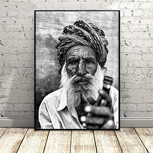 Impressions sur Toile Vieil Homme Portrait Noir Blanc Peinture Image Murale Art Non-Tissé Affiches Salon Chambre Décor À La Maison 27,5x39,4 (70x100cm) sans Cadre