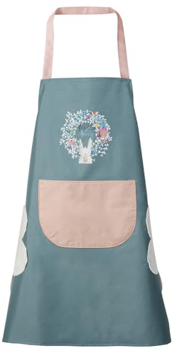 DILLMAN Women Kitchen Apron with Hand Wipe, Pockets, Big Pocket, Waterproof for Cooking Baking, Blue, Large
