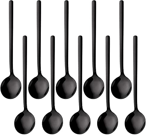 Set di 10 cucchiaini da caffè espresso, in acciaio inox placcato nero, per caffè, zucchero, dessert, torte, gelati, zuppe, cappuccino antipasto