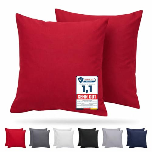 Komfortec Kissenbezug 2er Set - 100% Mikrofaser, Weich & Atmungsaktiv, mit Reißverschluss - Kopfkissenbezug - Waschbar & Pflegeleicht - Rot - 80 x 80 cm