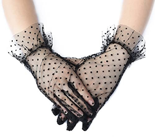 krautwear® Damen Handschuhe Spitze Ellenbogen Lang Abendhandschuhe Gerafft Braut Kurz Satin Schleife