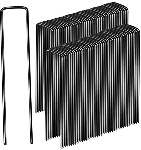 AGAKY 100 Stück Erdnägel, Robuste Bodenanker aus Stahl, Schwarze Erdanker, Anti-Rost für Unkrautvlies, Garten, Zaun & Camping Zelt, 150x30mm, Ø 3mm