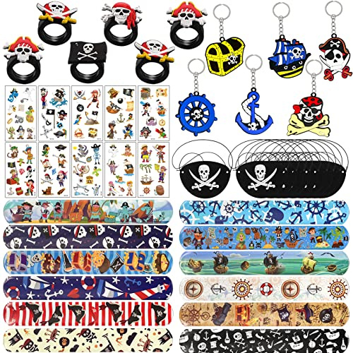 Hpbaggy 46 Stück Piraten Kindergeburtstag, Kinder Piratenparty Deko | Piraten Augenklappe Piraten Schnapparmband Piraten Tattoos Kinder Pirat Schlüsselanhänger