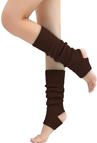 Nanxson Femmes Tricotées Chauffe-jambes étrier Néon Côtelé Extra Doux Chauffe-jambes Pour Fête Danse Yoga Sport(Café)