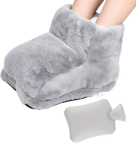 Hojalis Fußwärmer Wärmflasche, Fusswärmer Ohne Strom, Fusswärmer, Wärmflasche Für Die Füße, Super Weicher Flanell Stoff Bezug, Waschbarer, Für Schmerzlinderung Und Tiefen Schlaf (Grau, 25x30x25 cm)