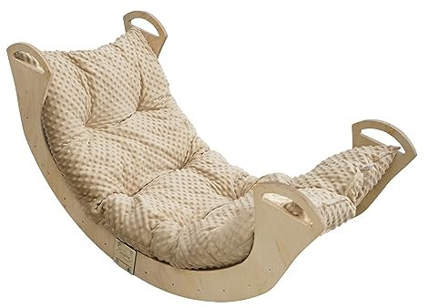 Kletterbogen für Kinder - Indoor Bogenwippe aus Holz Handgemachte Holzwippe zum Klettern Bogen nach Pikler Kletterdreieck & Montessori Wippe Skyline Kleinkind Klettergerüst Kissen Mittel Groß