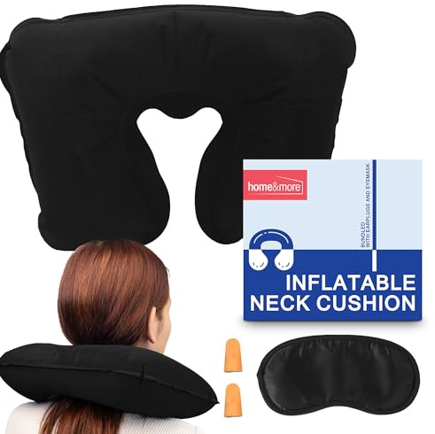 SOL 1pk Inflatable Neck Cushion - Travel Neck Pillow with Earplugs & Eyemask, Compact Inflatable Travel Pillow for Flights, Trains & Cars, Lightweight Travel Pillow Set for Comfort on the Go