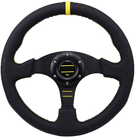 Volante Sportivo Auto,Volante A Calice Universale 350 millimetri 13 pollici auto da corsa volante in pelle in PVC dello sterzo in alluminio Staffa Sport ruota con logo tasto di corno Decorazione ( Col