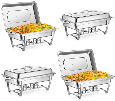 EVGTTI 4 Pack Chafing Dish Buffet Set High Grade 8QT Stainless Steel Chafer Complete Set
