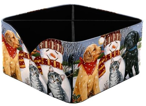 VAPOKF Winter Schneemann Katze Hund Freunde Schreibtisch Organizer mit 4 Fächern, Stifthalter, Stiftehalter, Aufbewahrungsbehälter für Schreibtisch, Desktop-Aufbewahrung, Schreibwaren für Home Office