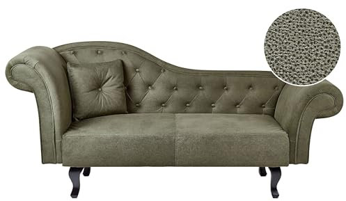 Beliani Chaiselongue Samt olivgrün Links gesteppt mit Kissen Chesterfield-Stil Lattes II