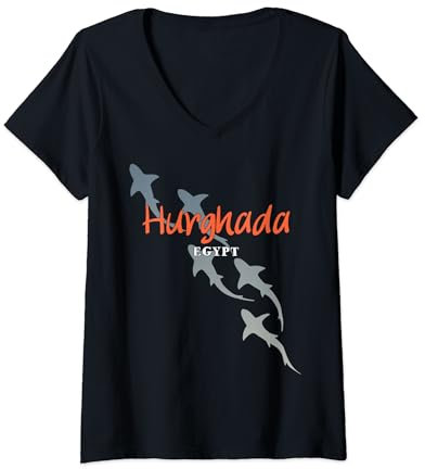 Damen Tauchen mit Haien Hurghada, Tauchen mit Haien T-Shirt mit V-Ausschnitt